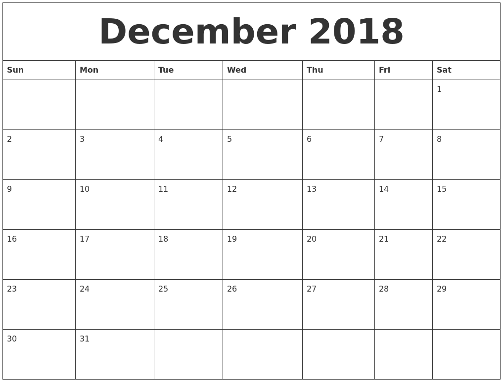 December Calendar 2018 Pdf