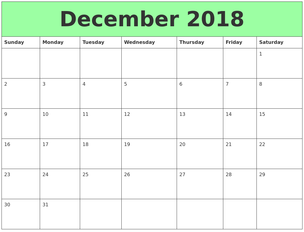 December 2018 Printable Calendars