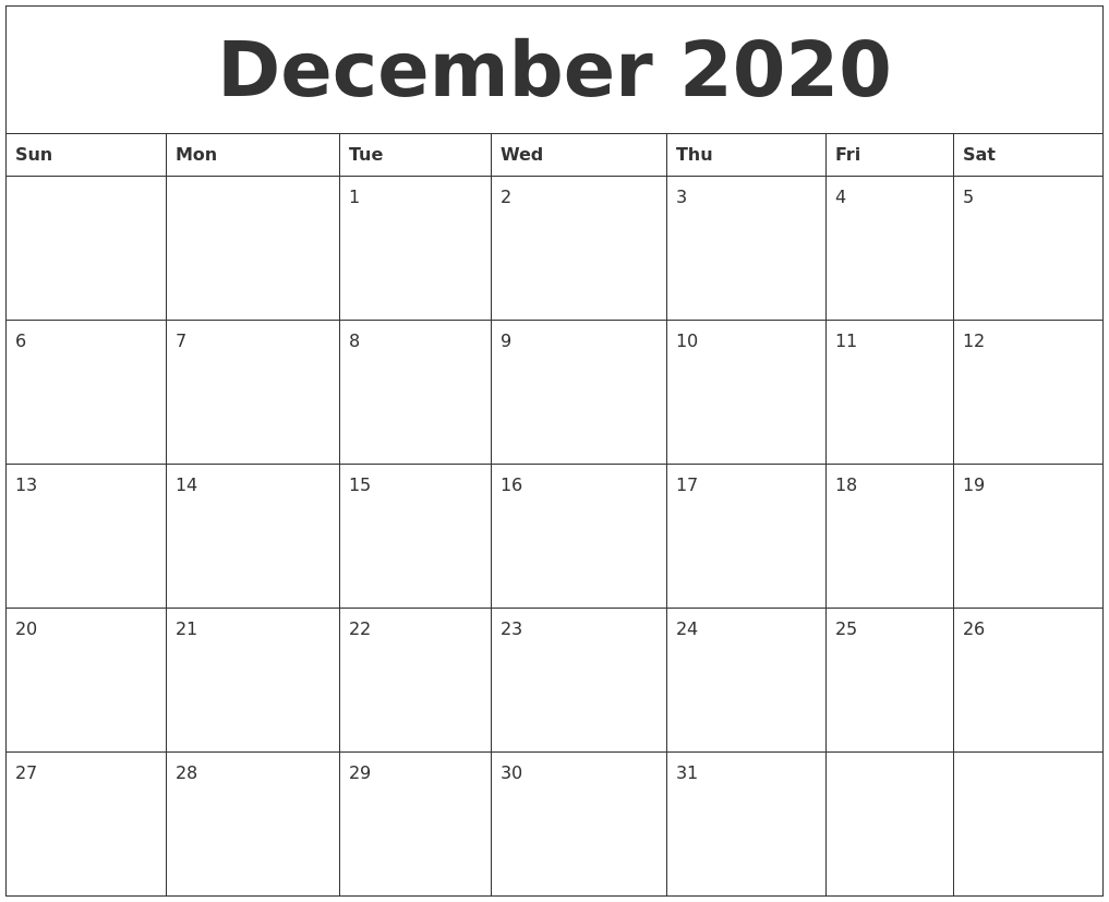 December 2020 Calendar