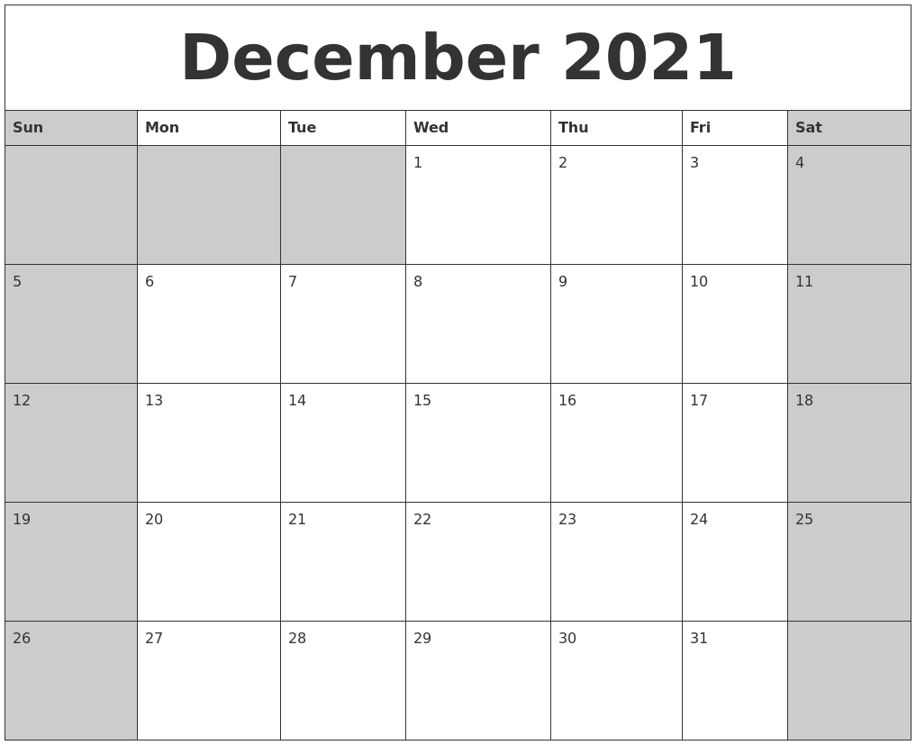 December 2021 Calanders