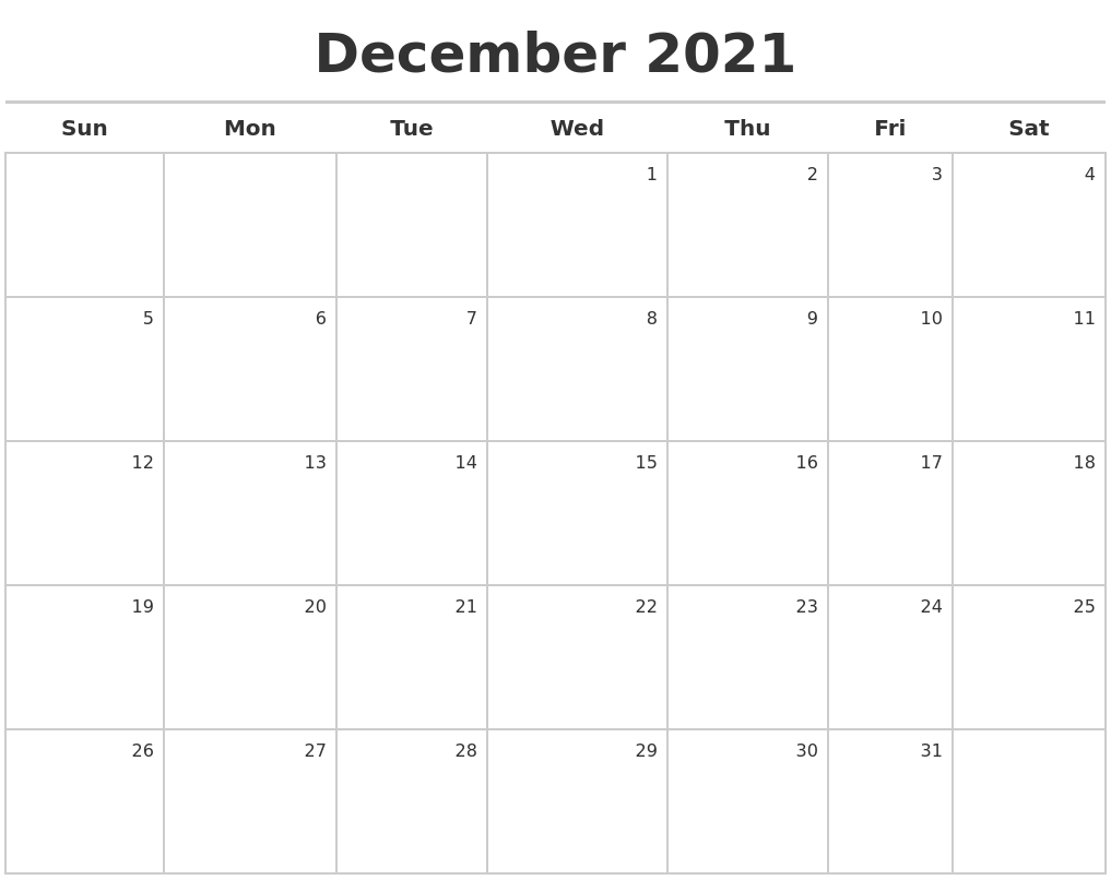 December 2021 Calendar Maker December 2021 Calendar Maker