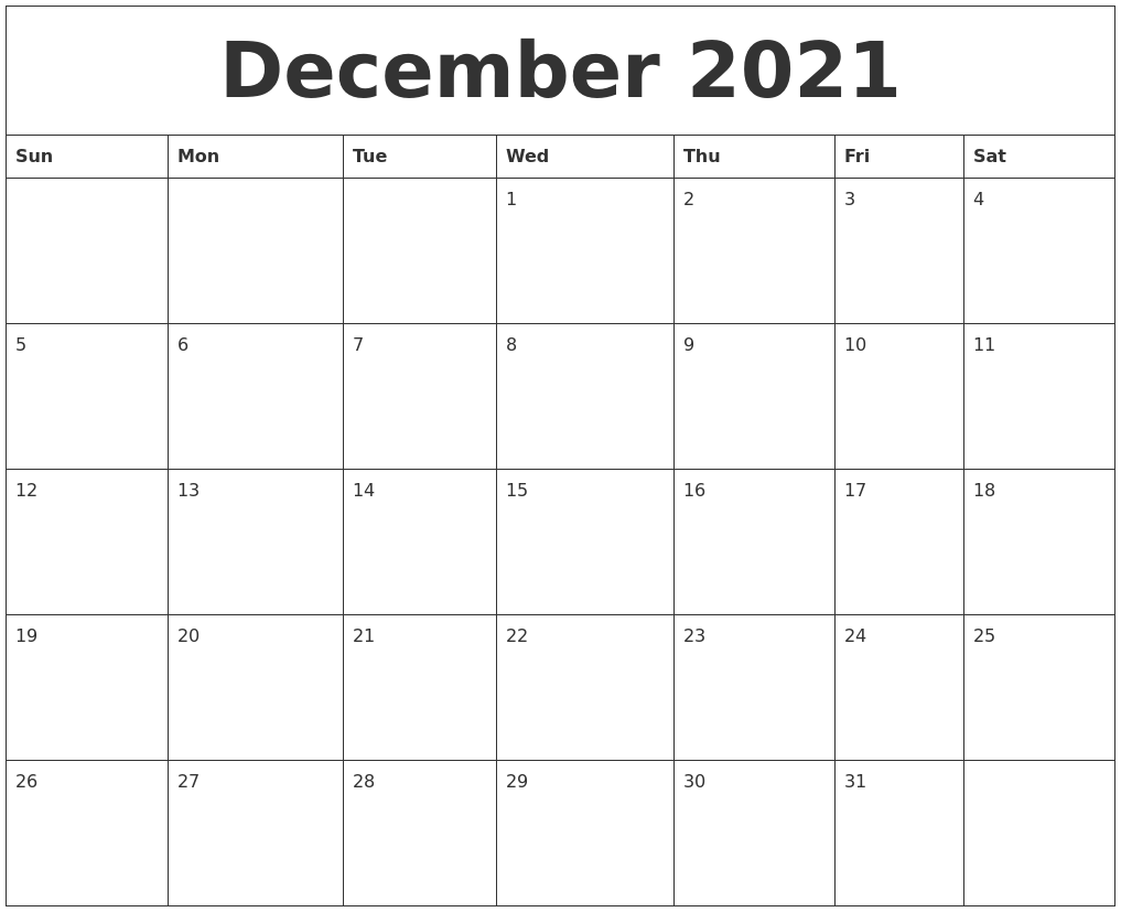 free printable monthly calendar december 2021