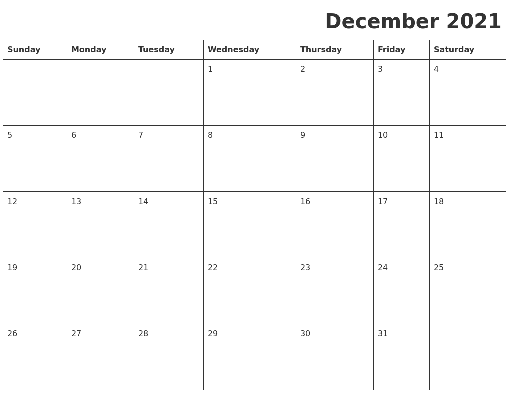 December 2021 Download Calendar