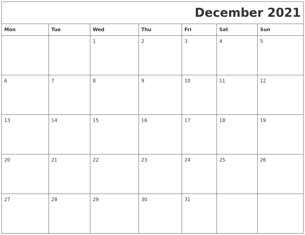 December 2021 Download Calendar