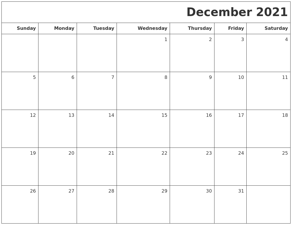December 2021 Printable Blank Calendar
