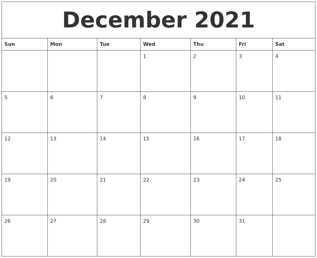 December 2021 Word Calendar