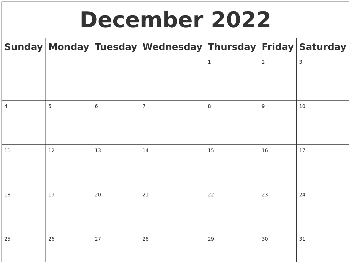 December 2022 Blank Calendar