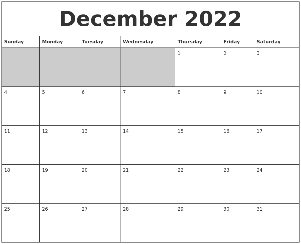December 2022 Blank Printable Calendar
