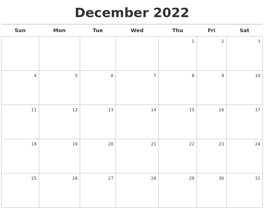 December 2022 Calendar Maker