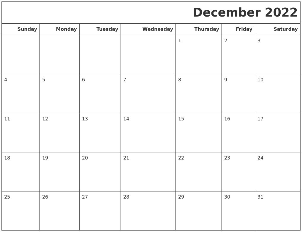December 2022 Calendars To Print