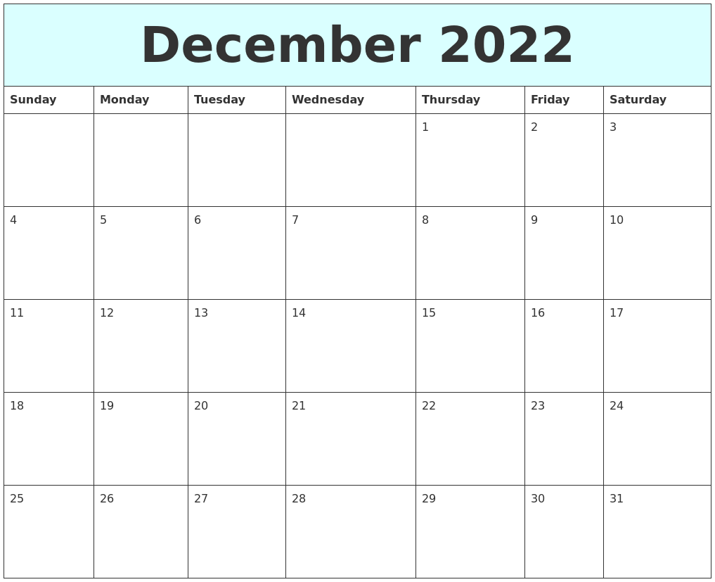 December 2022 Free Calendar