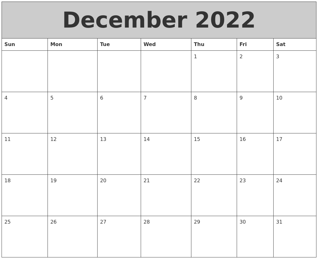 December 2022 My Calendar