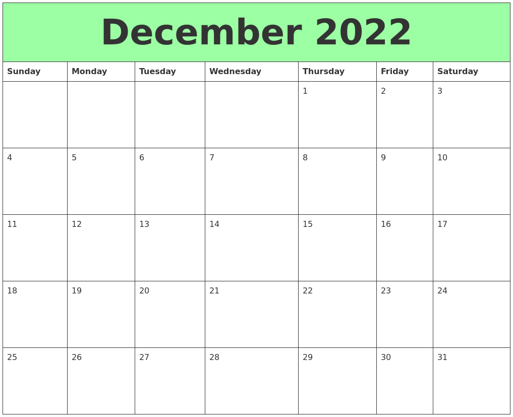 December 2022 Printable Calendars