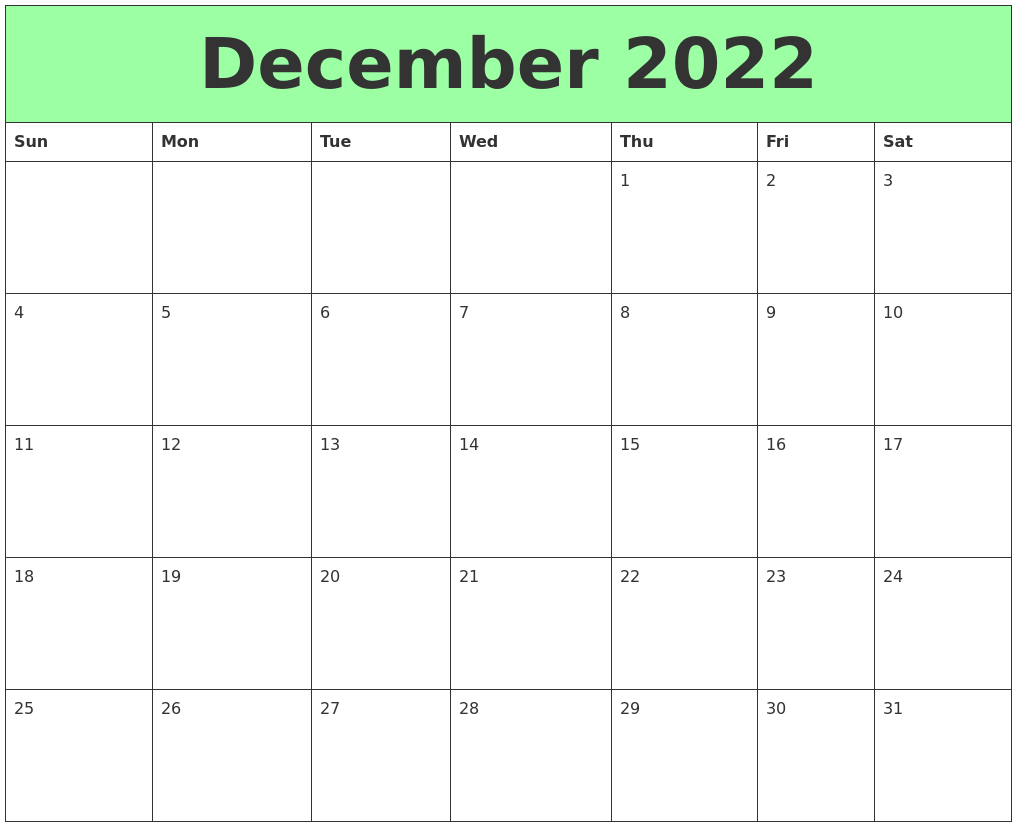 December 2022 Printable Calendars