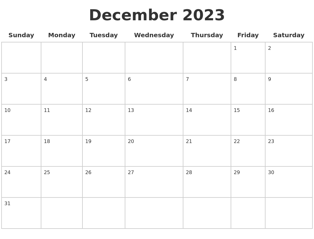 December 2023 Blank Calendar Pages