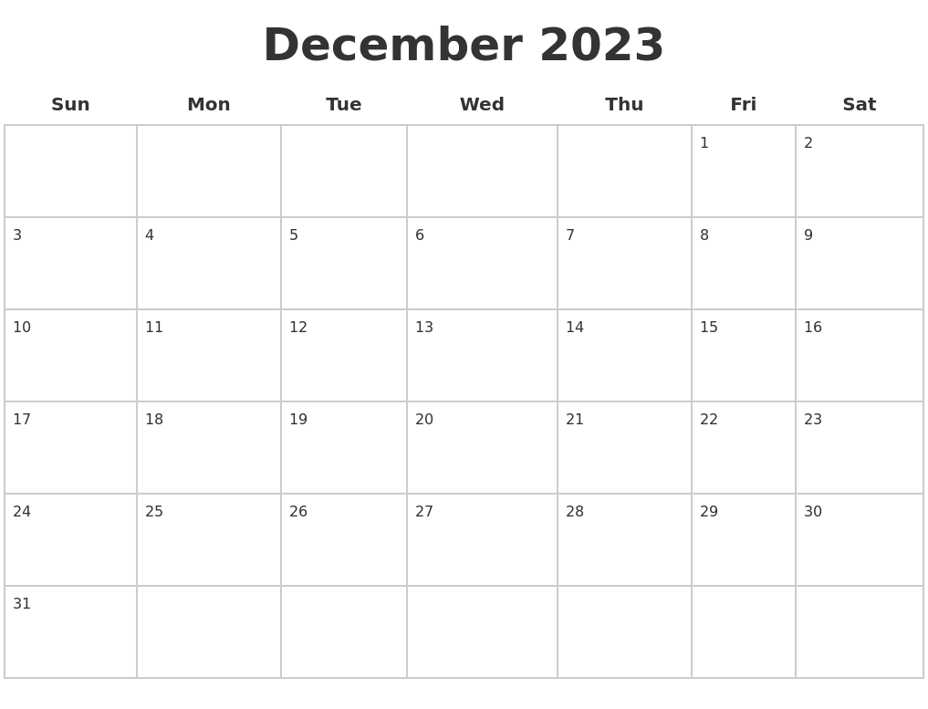 December 2023 Blank Calendar Pages