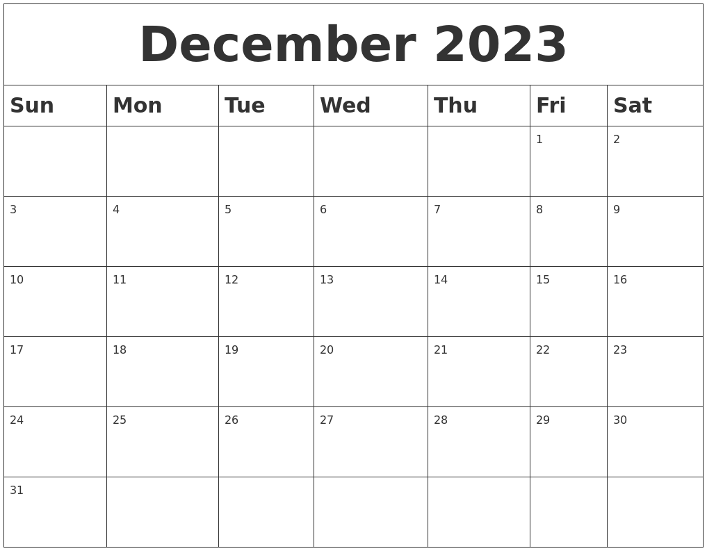 December 2023 Blank Calendar