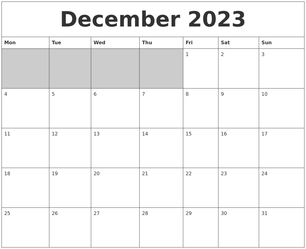 December 2023 Blank Printable Calendar