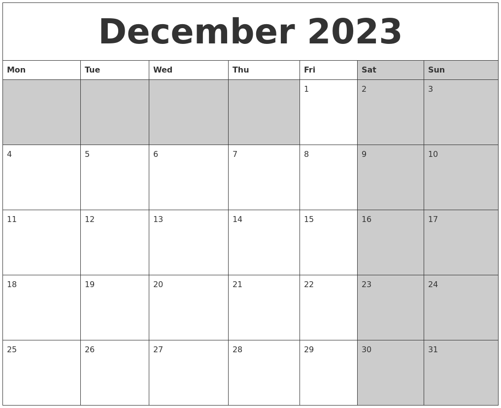 December 2023 Calanders