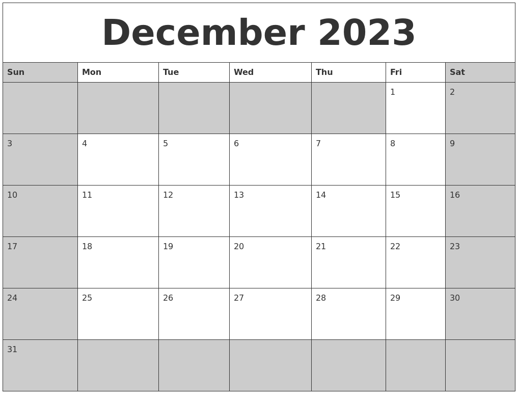 December 2023 Calanders