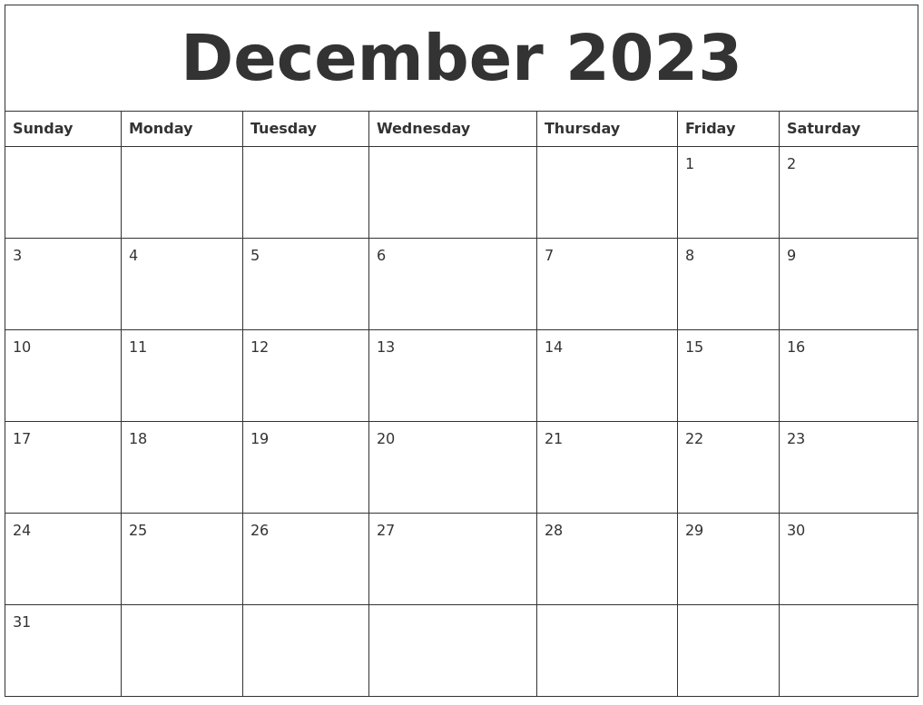 December 2023 Calendar Blank