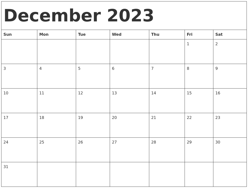 December 2023 Calendar Template