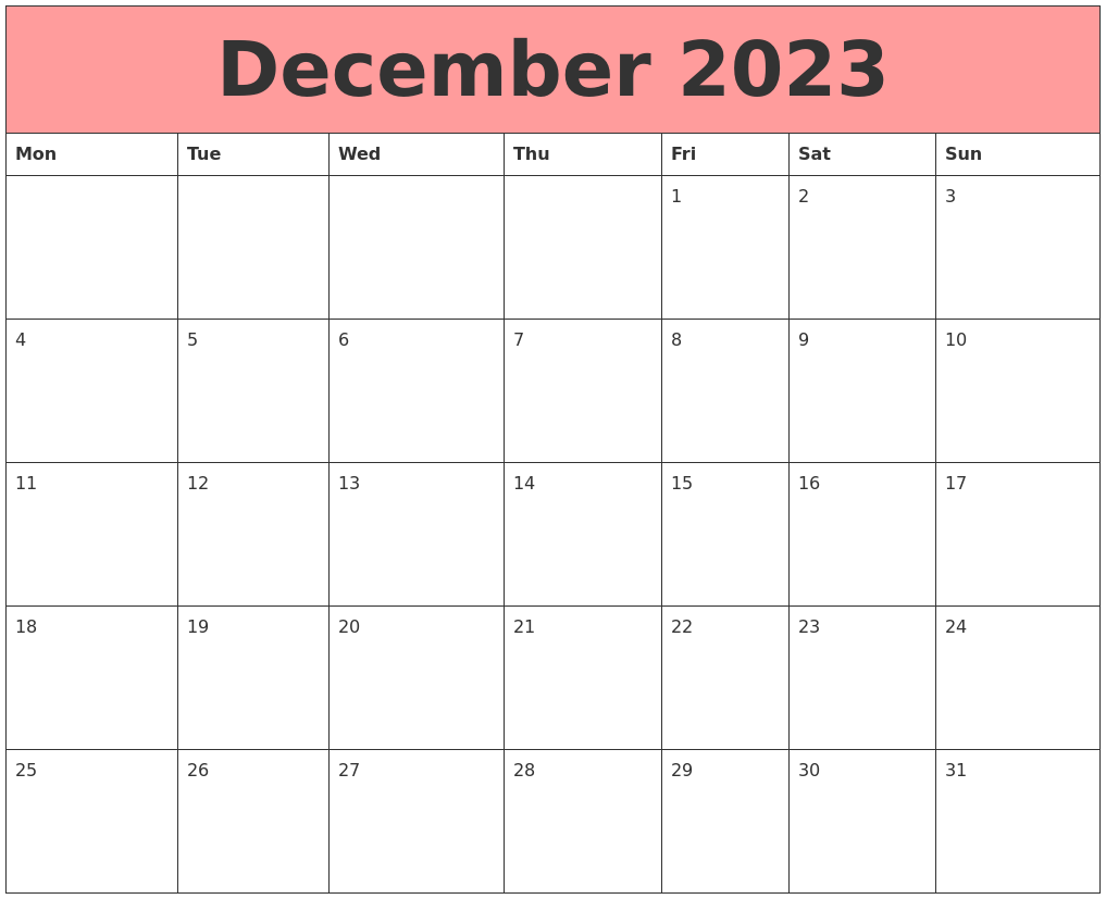 December 2023 Calendars That Work