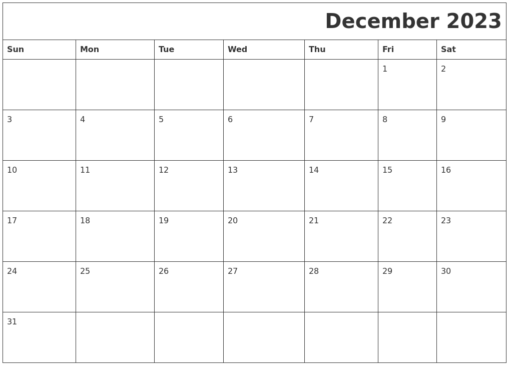 December 2023 Download Calendar