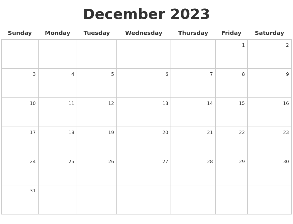 December 2023 Calendar Free Printable Pdf