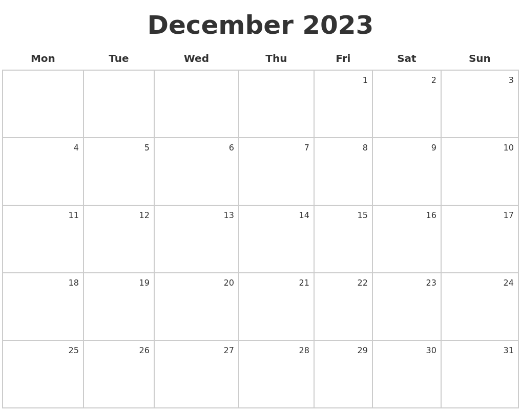 December 2023 Make A Calendar