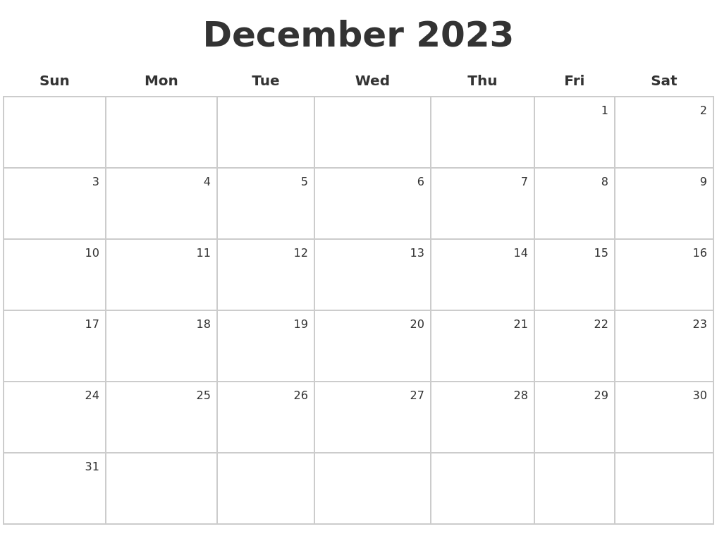 December 2023 Make A Calendar
