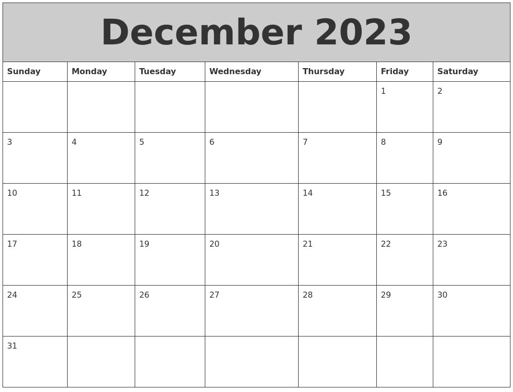 December 2023 My Calendar