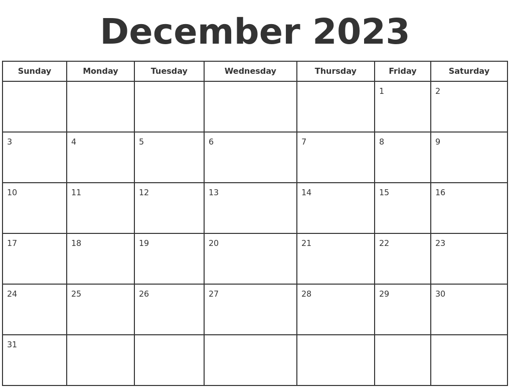 December 2023 Print A Calendar