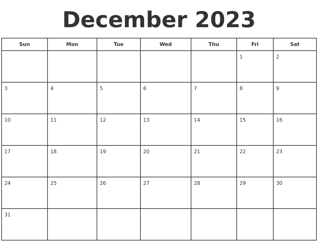 December 2023 Print A Calendar