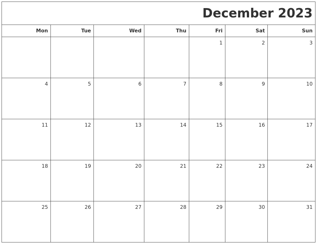 December 2023 Printable Blank Calendar