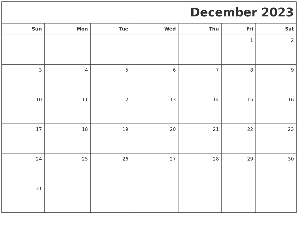 December 2023 Printable Blank Calendar