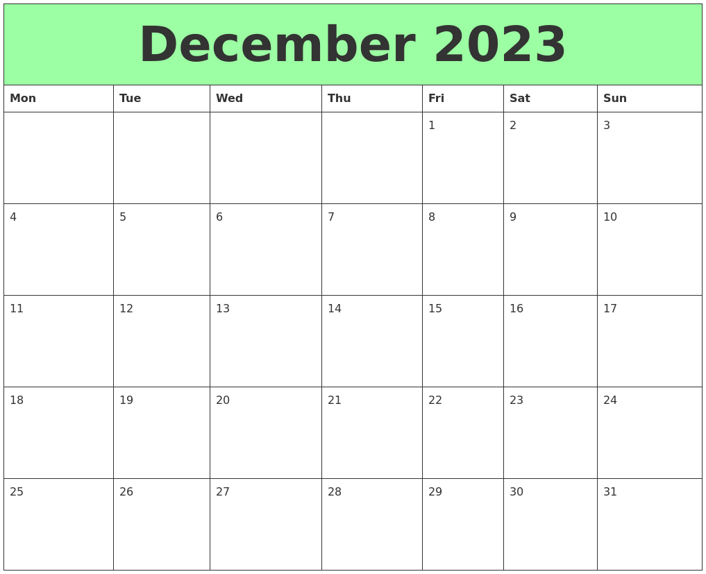December 2023 Printable Calendars