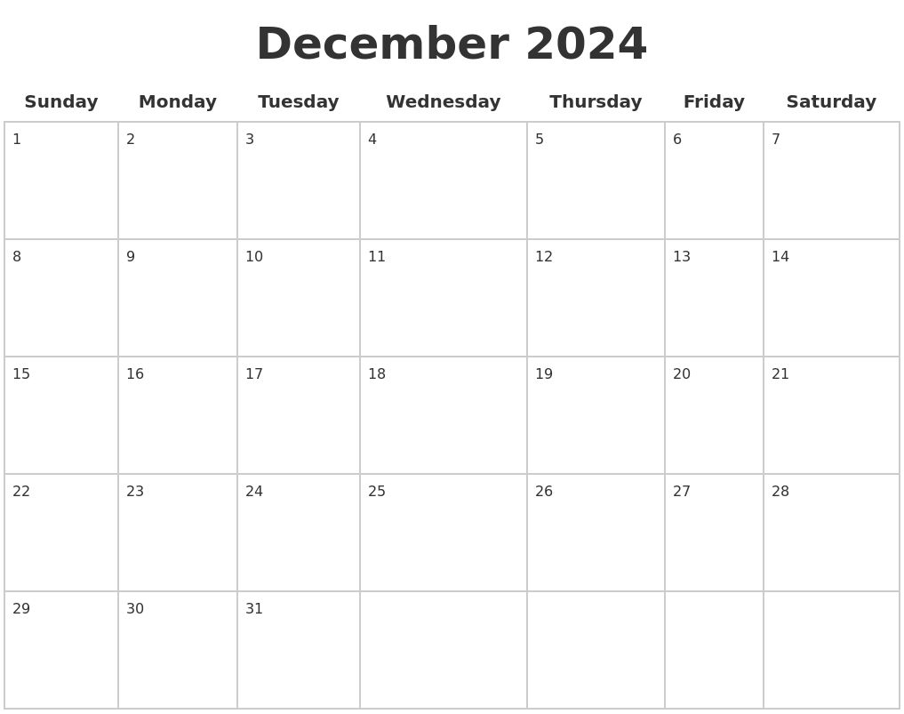 December 2024 Blank Calendar Pages