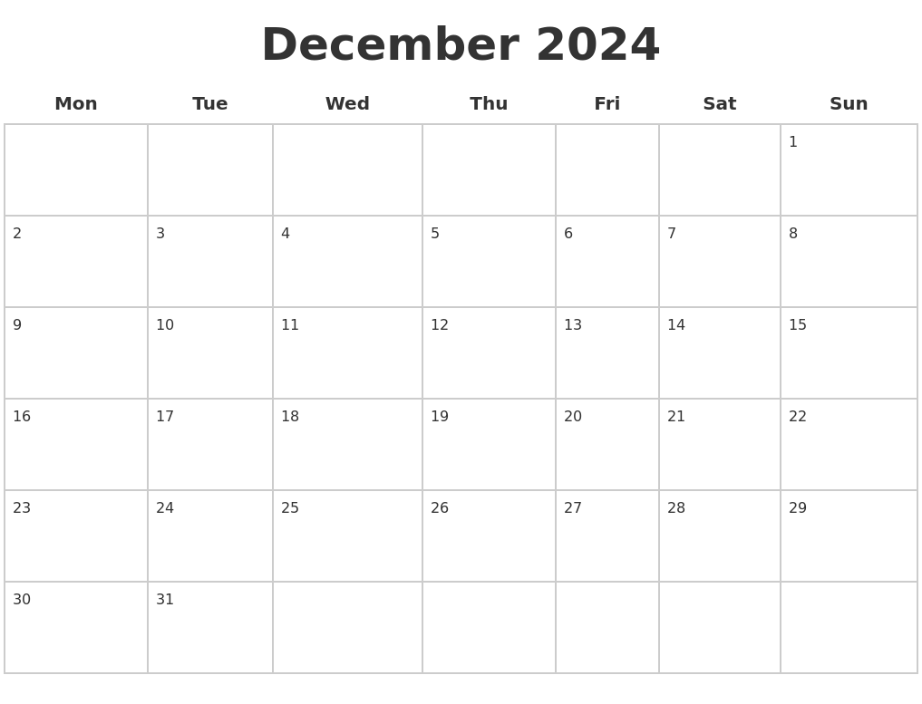 December 2024 Blank Calendar Pages