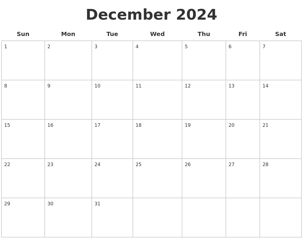 December 2024 Blank Calendar Pages