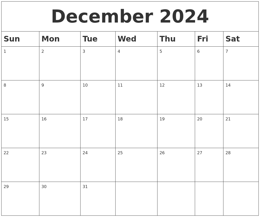 December 2024 Blank Calendar