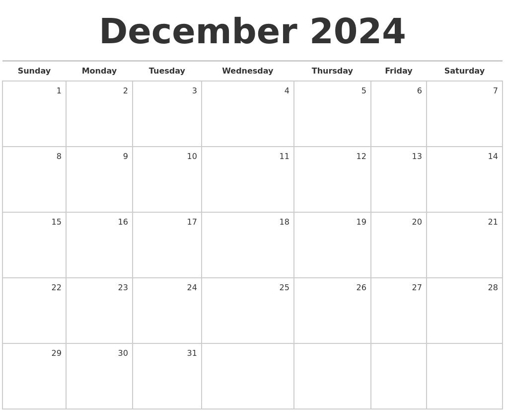 December 2024 Blank Calendar Pages Gambaran