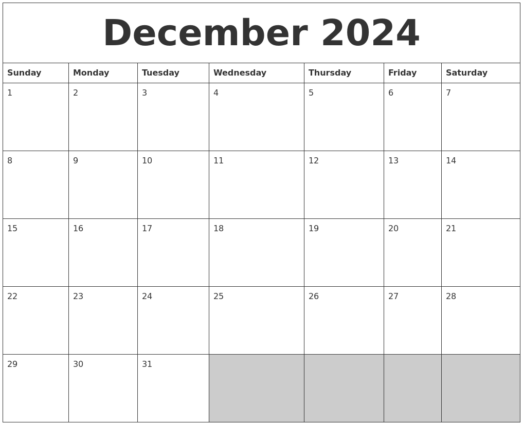 December 2024 Blank Printable Calendar