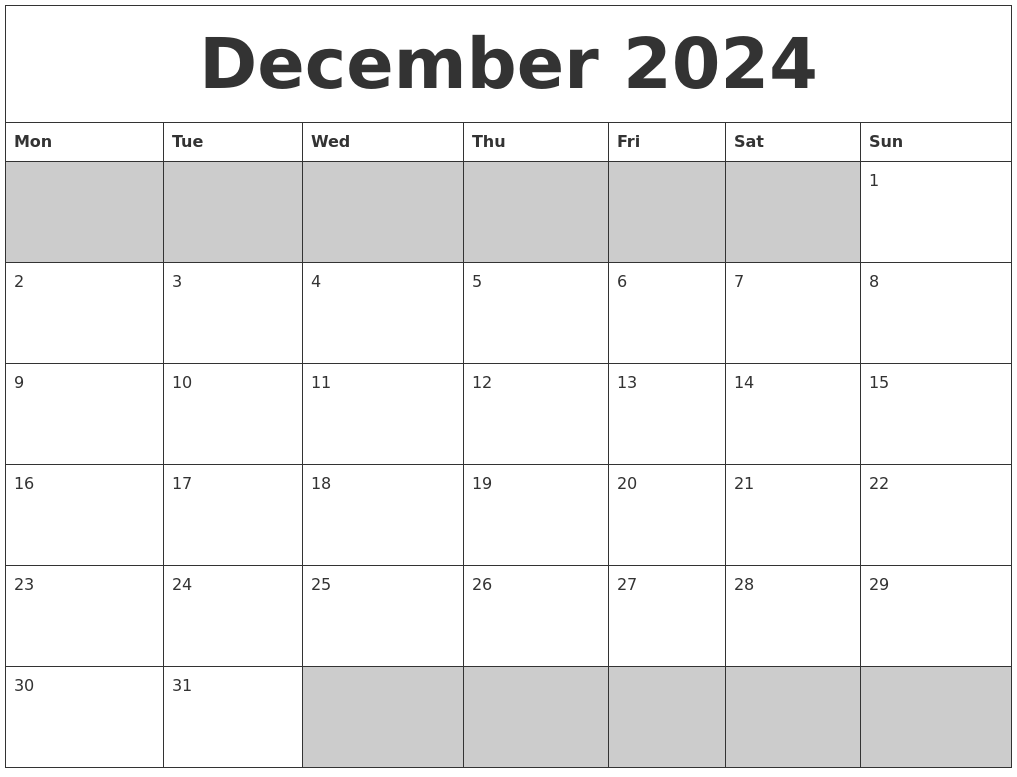 December 2024 Blank Printable Calendar