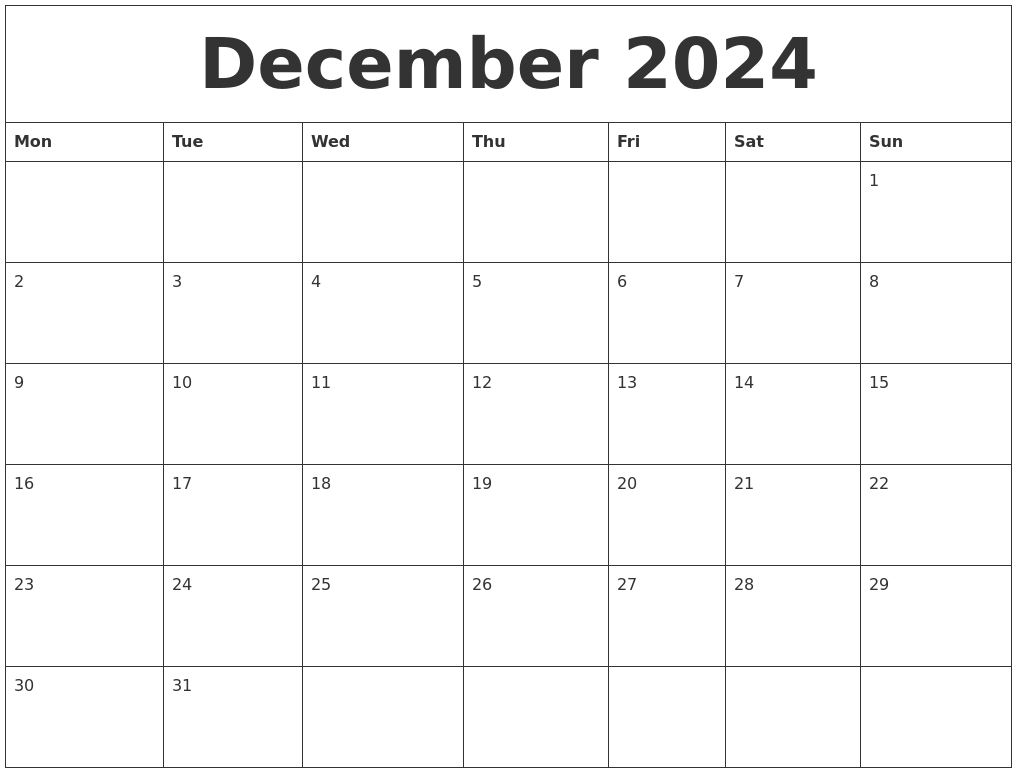 December 2024 Calendar For Printing