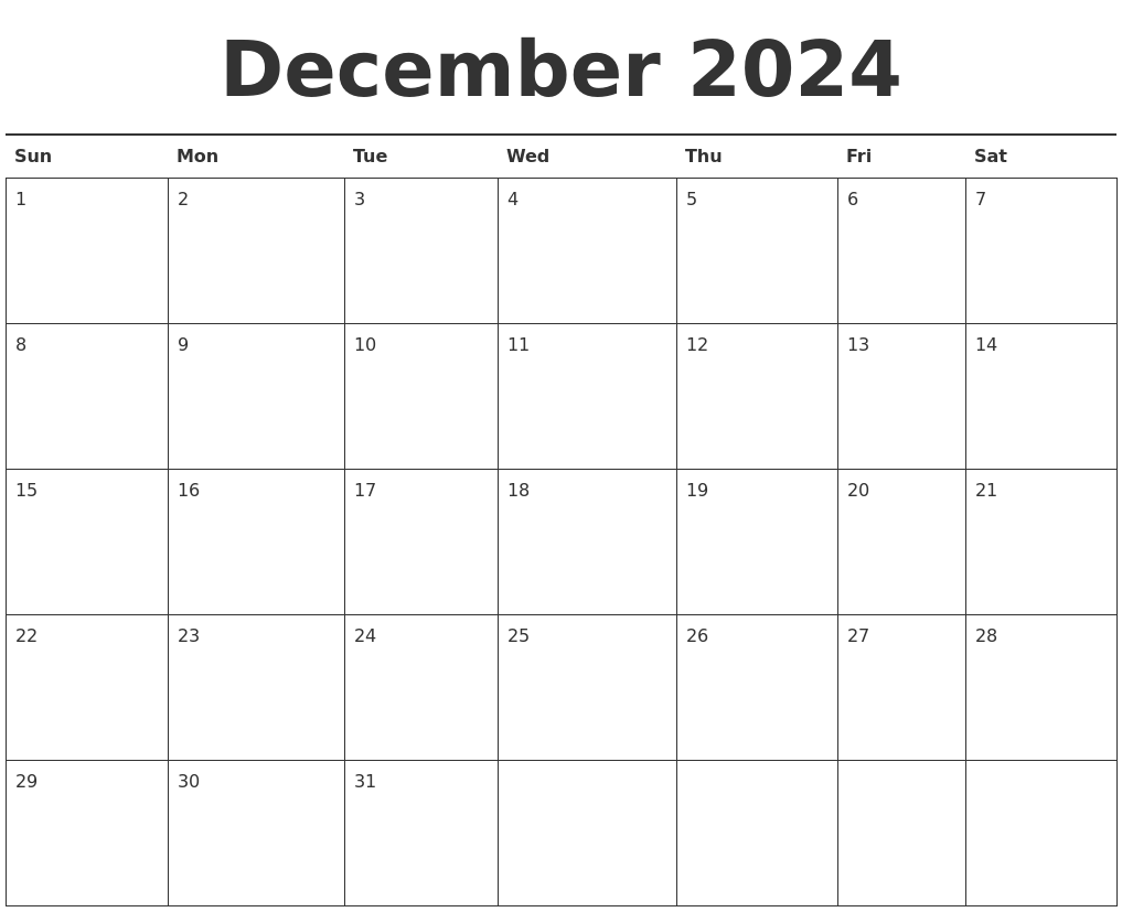 December 2024 Calendar Printable