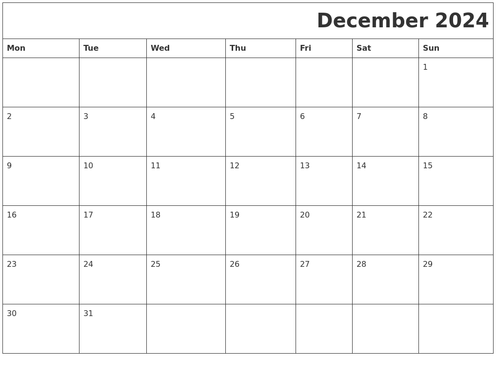 December 2024 Download Calendar
