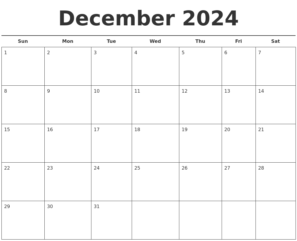 December 2024 Free Calendar Template