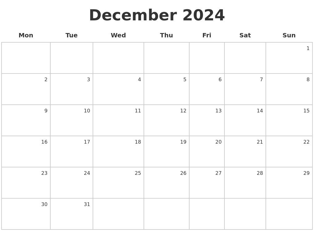 December 2024 Make A Calendar