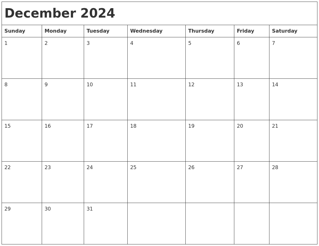 December 2024 Month Calendar